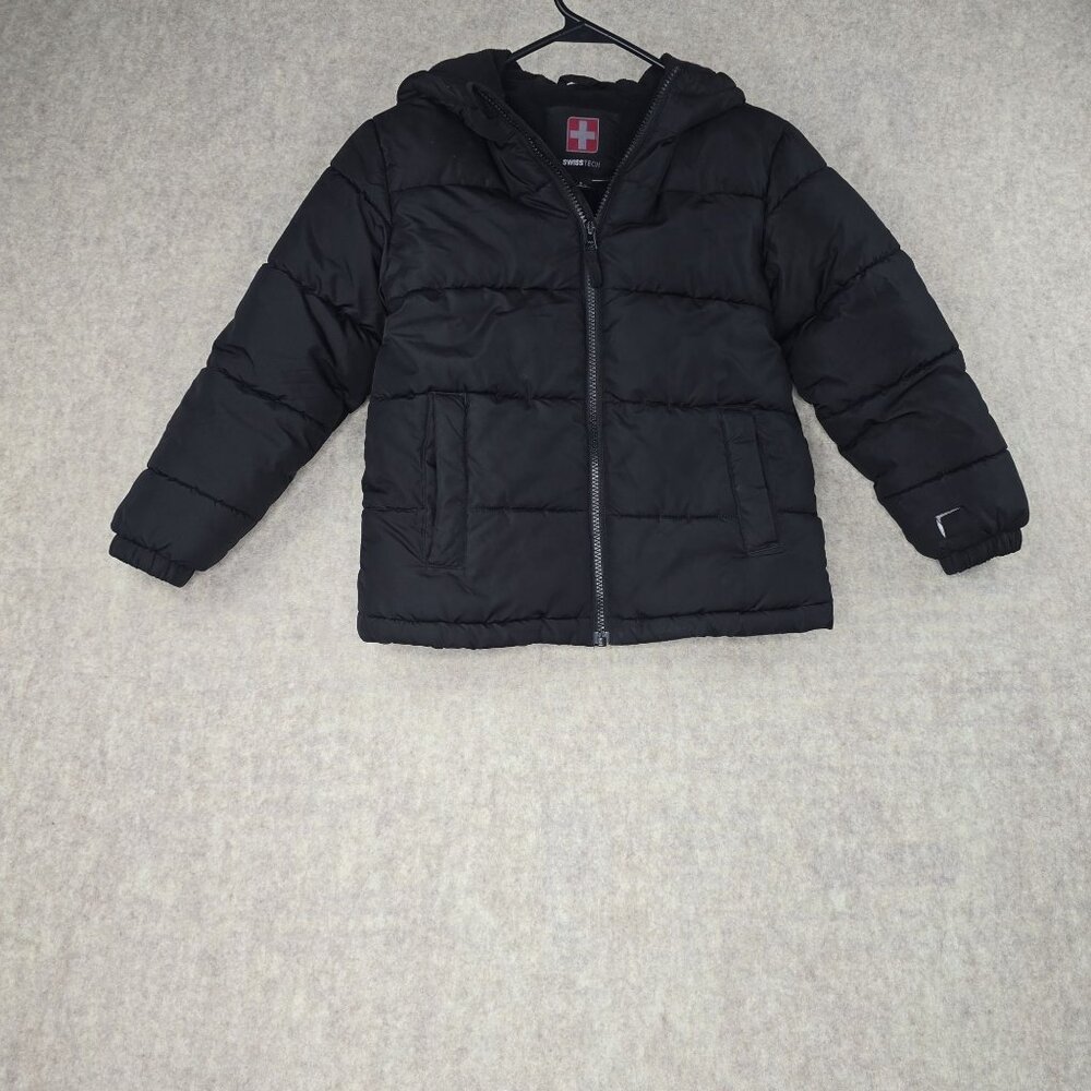 SwissTech Kids Puffer Jacket Black Hooded S (6-7) Polyester